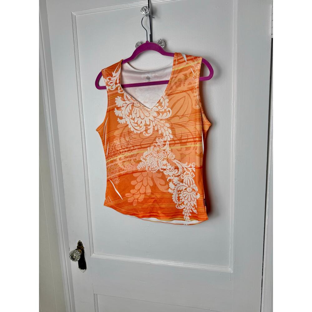 Prana Y2k Floral Orange V-neck Performance Athletic Tank Top Women's XL